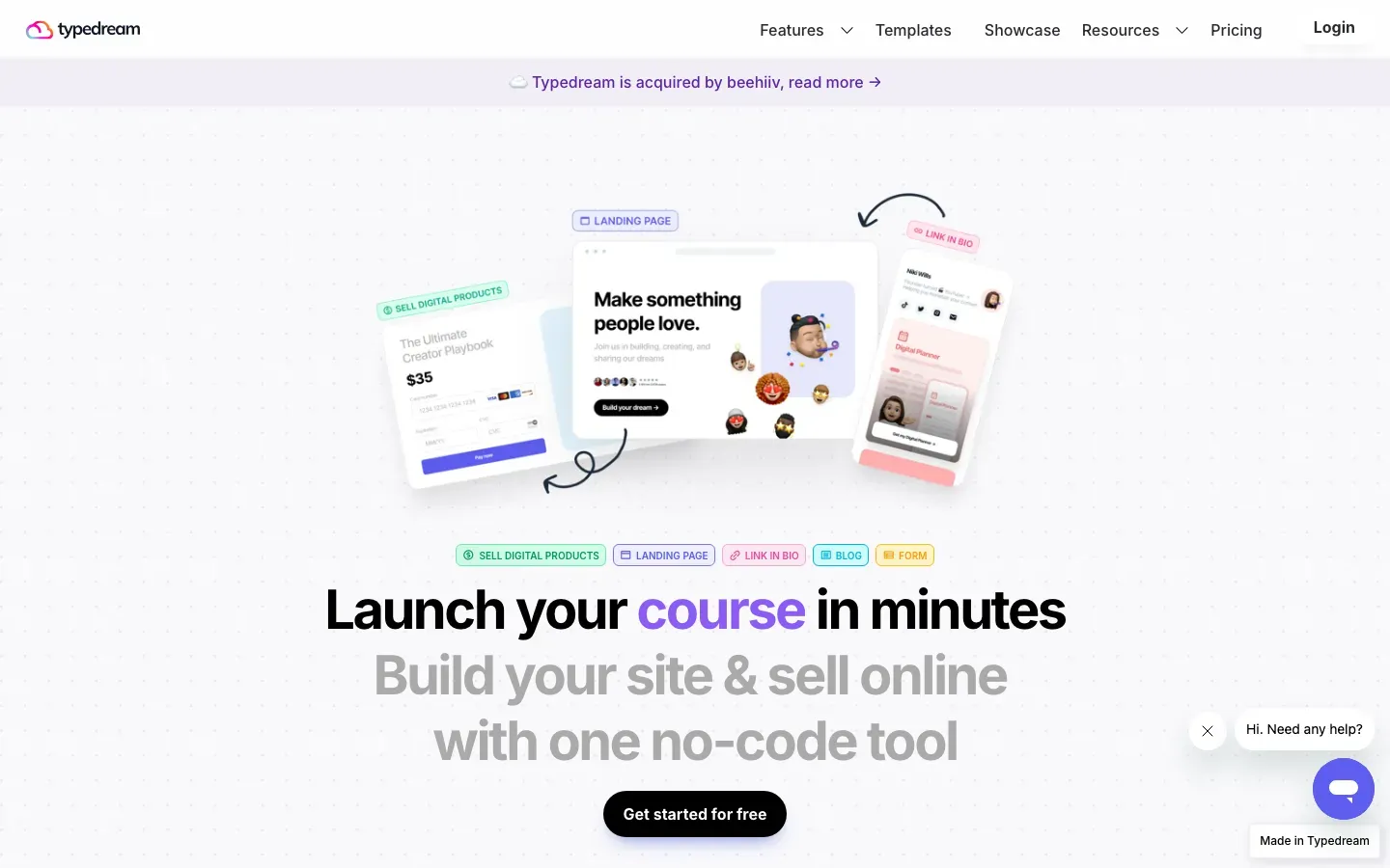 Homepage of Typedream