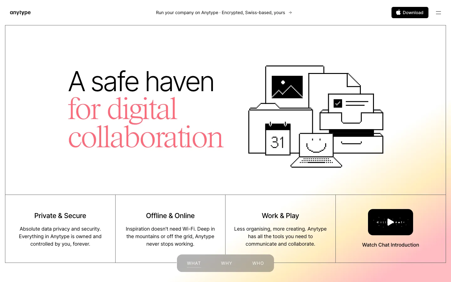 Homepage of Anytype